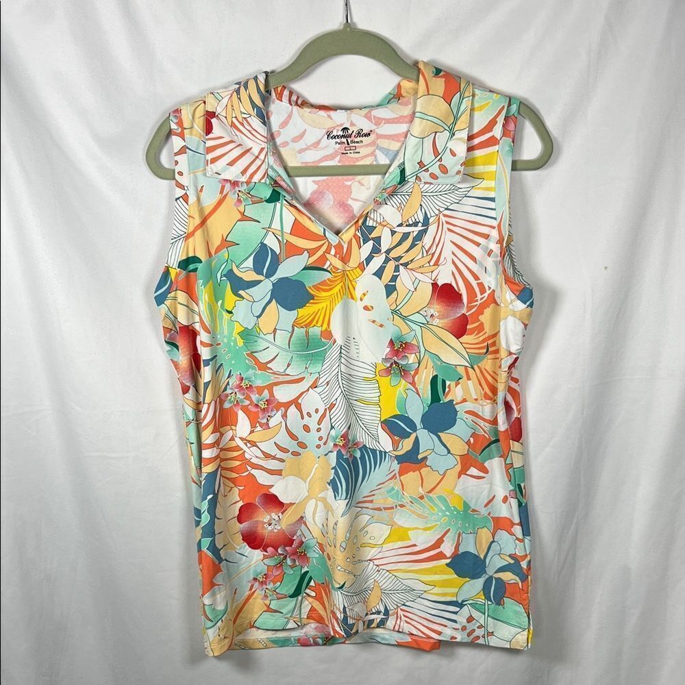 Coconut Row Tropical Colorful Floral Tank Top size L